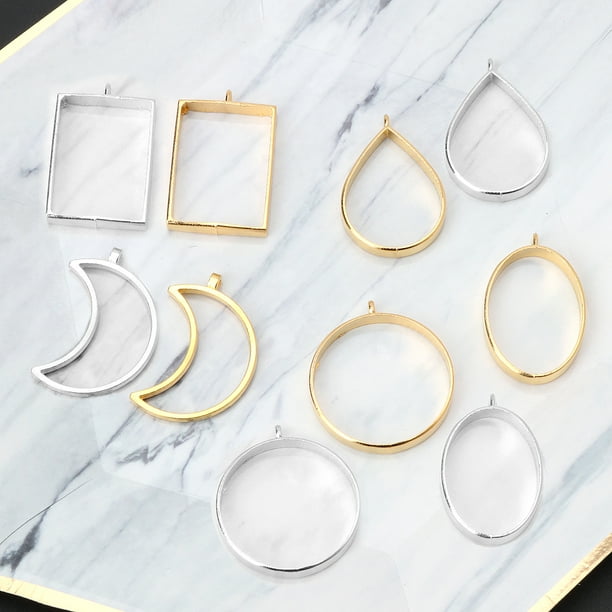 10Pcs Geometric Bezel Frame Hollow Pendant Resin Pressed Flower Jewelry Crafts